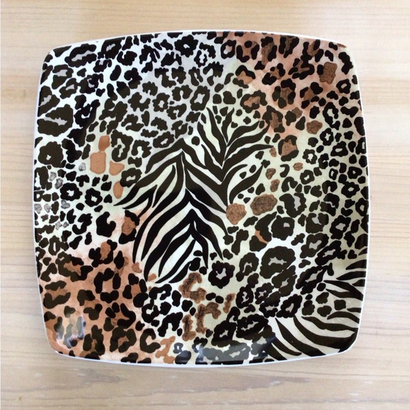 Animal Print Serving Plate Dish Cheetah Tiger Zebra Stoneware Wild S… - Picture 1 of 5